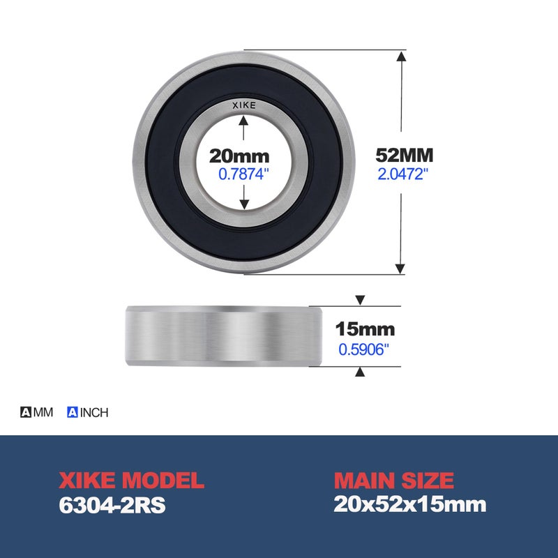 XiKe 10 Pcs 6304-2RS Double Rubber Seal Bearings 20x52x15mm, Pre-Lubricated and Stable Performance and Cost Effective, Deep Groove Ball Bearings. - Image 2